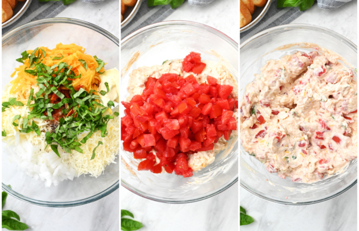 making a dip with chopped tomatoes