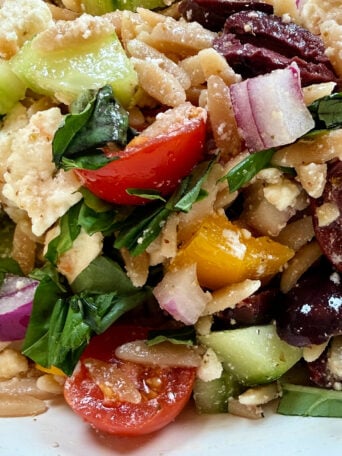 Greek Orzo Salad with dressing