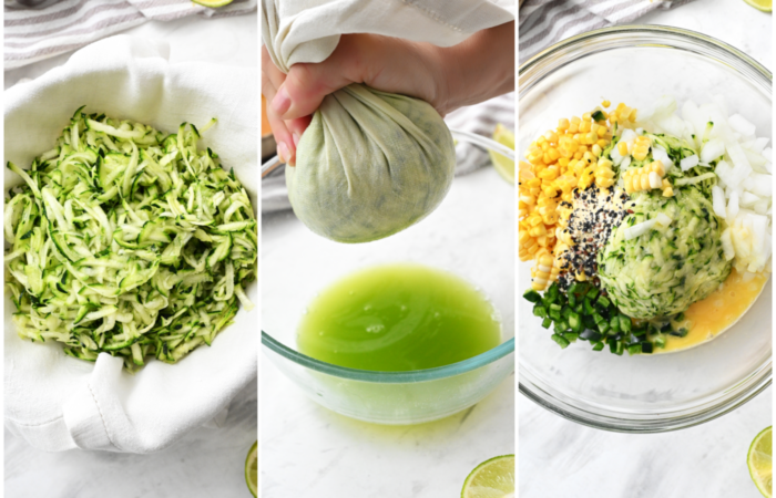 squeezing liquid out zucchini