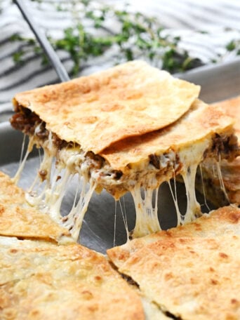 French Onion Sheet Pan Quesadilla recipe