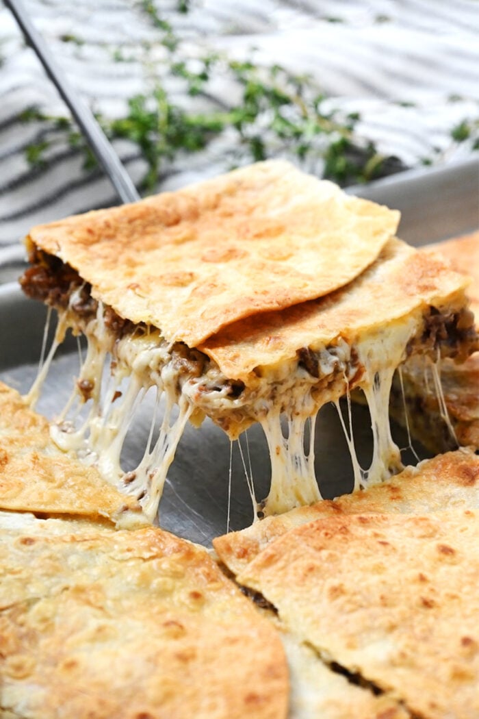 French Onion Sheet Pan Quesadilla recipe