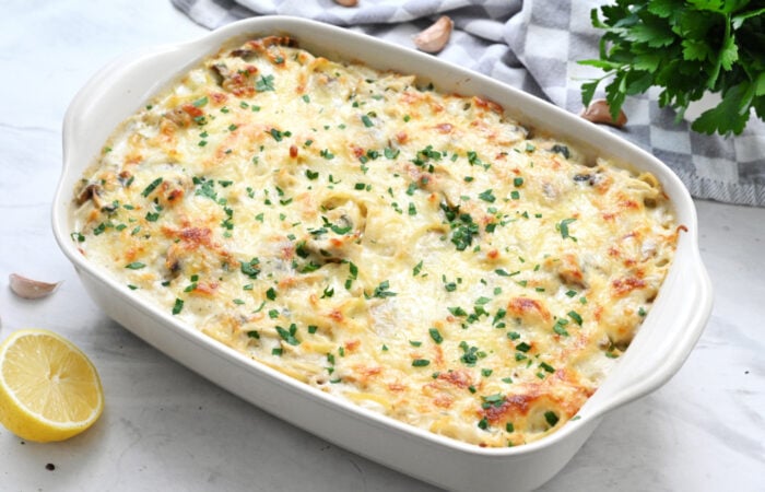 a baked 9x13 Easy Chicken Tetrazzini