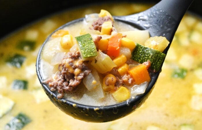 ladle Crockpot Hamburger and Potato Soup