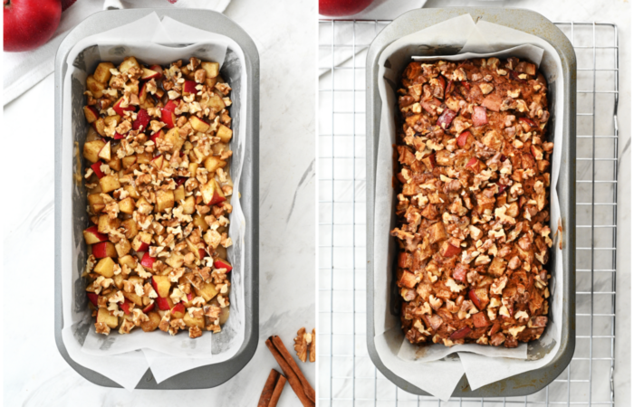 preparing the apple bread