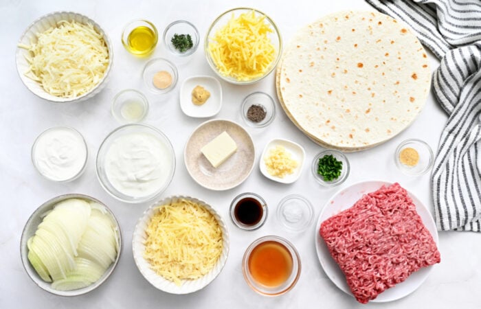 ingredients to make French Onion Sheet Pan Quesadilla