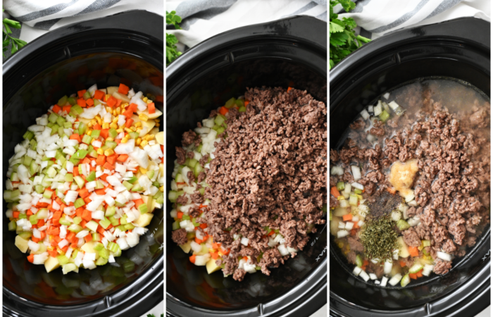 adding ground meat to crock pot