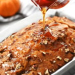 adding drizzle syrup to pumpkin bread