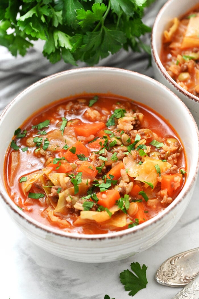 a bowl cabbage soup