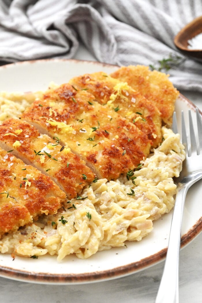 lemon orzo with crispy chicken