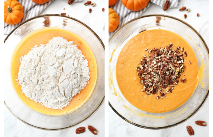 making Pumpkin Pecan Bread batter
