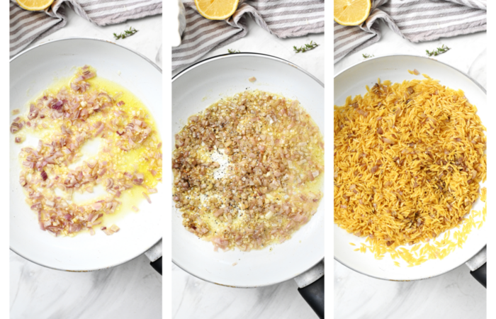 making lemon orzo