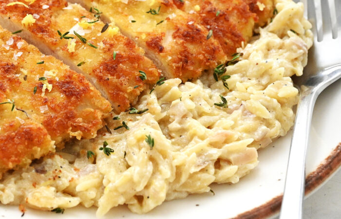 crispy chicken and orzo