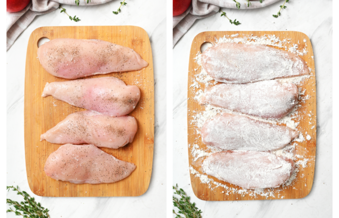 preparing chicken breasts with seasoning