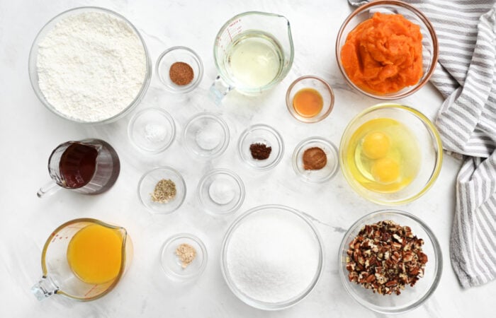 ingredients to make Pumpkin Pecan Bread